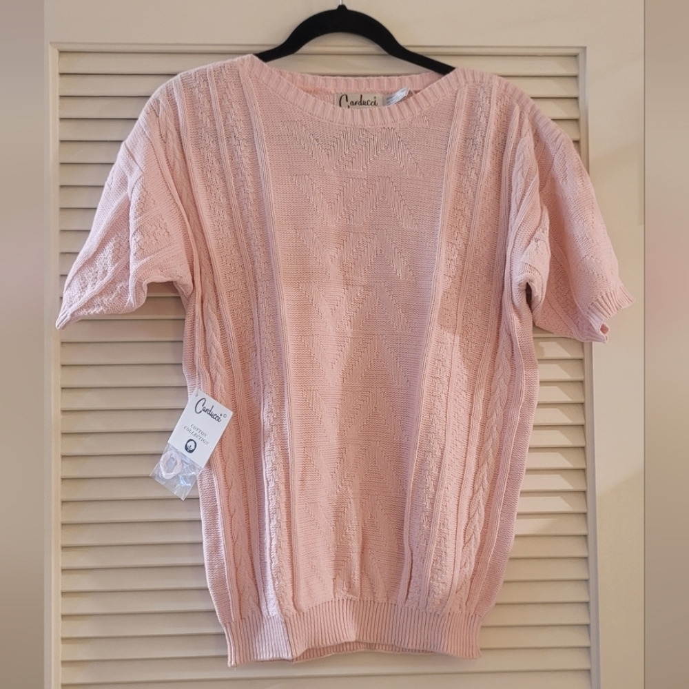 Carducci- (NWT) Vintage Light Pink 100% Cotton Knit Short-Sleeve Sweater Top